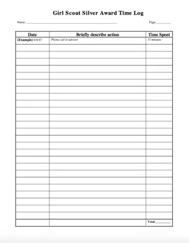 Silver Award Time Log Sheet – Scouting Web