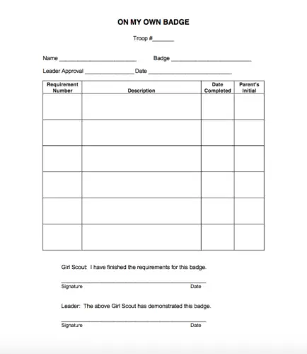 On My Own Badge Log Sheet – Scouting Web