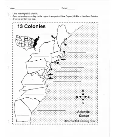 13 Colonies Worksheet PDF