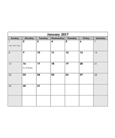 2017 Calendar Template PDF