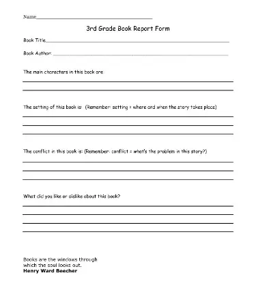 3rd Grade Book Report Template Pdf Free Download Printable