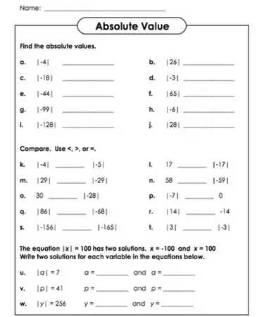 Absolute Value Worksheet Pdf Scouting Web
