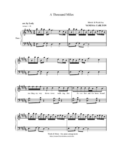 A Thousand Miles Piano Sheet Music