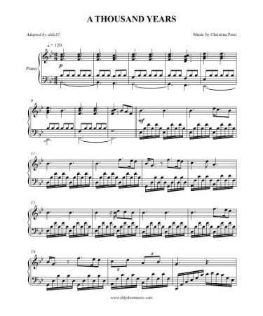 a thousand years easy piano sheet music free pdf