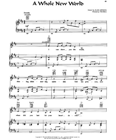 A Whole New World Piano Sheet Music PDF