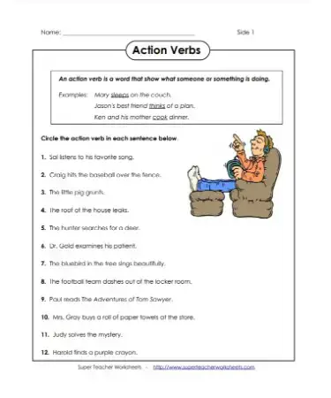 action verbs worksheet pdf free download printable