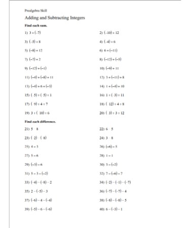 Adding And Subtracting Negative Numbers Worksheet PDF