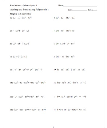 Adding And Subtracting Polynomials Worksheet PDF
