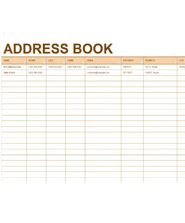 Address Book Template PDF