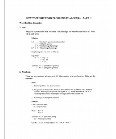 Algebra Word Problems Worksheet PDF - Free Download ...