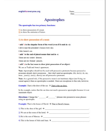 Apostrophe Worksheet PDF