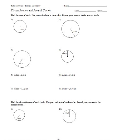 Area And Circumference Of A Circle Worksheet PDF