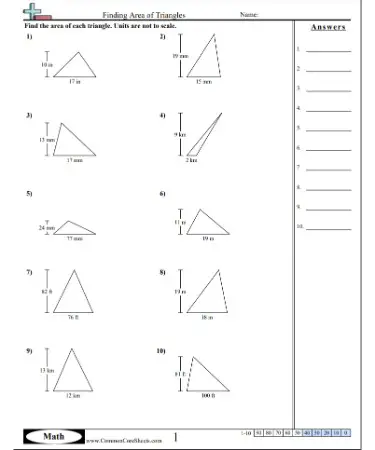 Area Of A Triangle Worksheet PDF