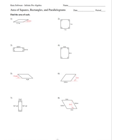 Area Of Parallelogram Worksheet PDF