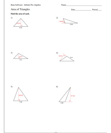 Area Of Triangles Worksheet PDF