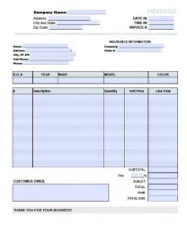 auto repair invoice template pdf free download printable