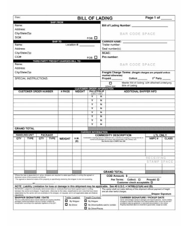 Bill Of Lading Template PDF