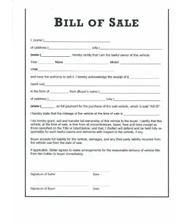 bill of sale template for car pdf free download printable