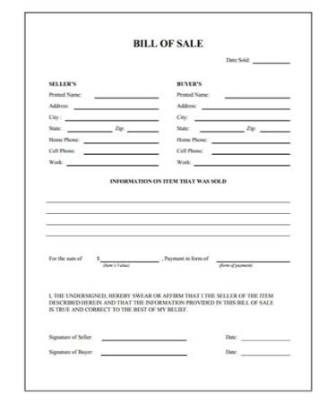 Bill Of Sale Template PDF
