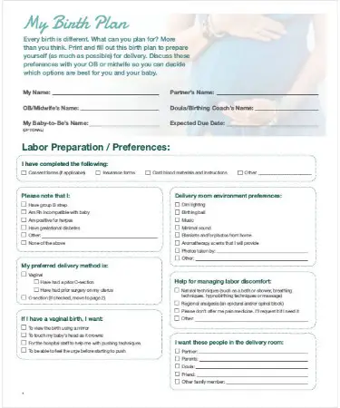 Birth Plan Template PDF