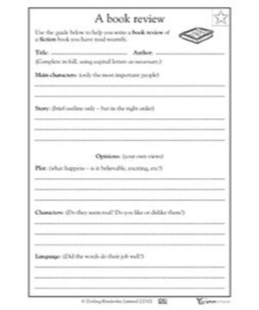 Book Review Template Middle School PDF