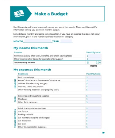 Budget Worksheet PDF