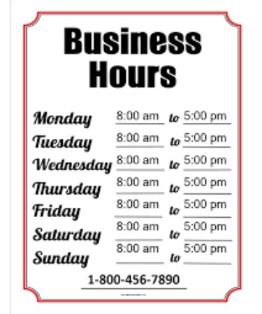 Business Hours Template PDF - Free Download (PRINTABLE)