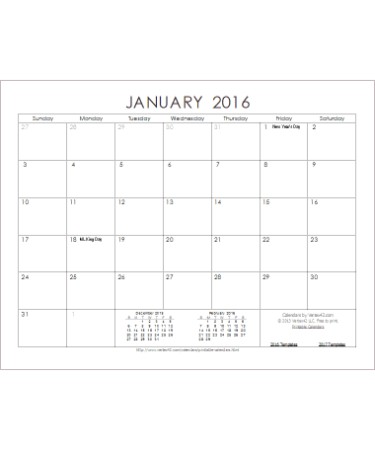 Calendar Template 2016