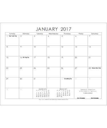 Calendar Template PDF 2017