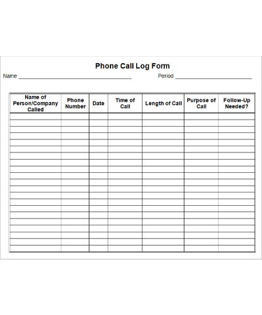 Call Log Template PDF