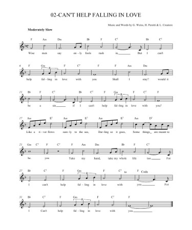 Can't Help Falling In Love Piano Sheet Music PDF​