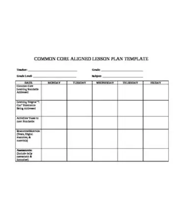 Common Core Lesson Plan Template PDF