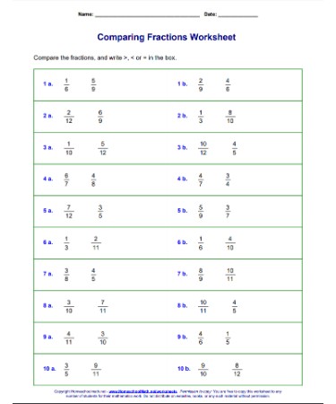 Comparing Fractions Worksheet PDF