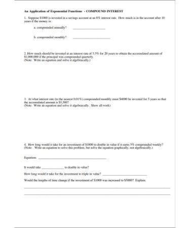 Compound Interest Worksheet PDF