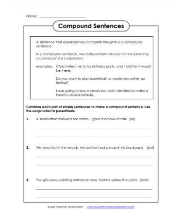 compound sentences worksheet pdf free download printable