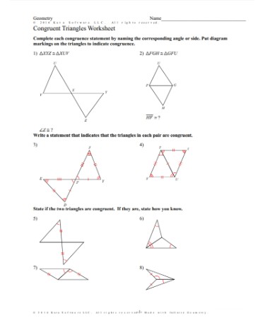 Congruent Triangles Worksheet PDF