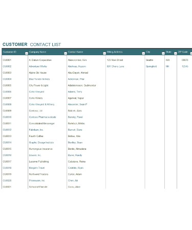 Contact List Template PDF