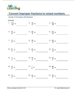 converting improper fractions to mixed numbers worksheet