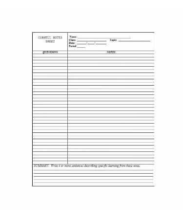 Cornell Notes Template PDF