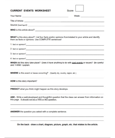 Science Current Event Worksheet