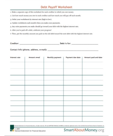 Debt Payoff Worksheet PDF