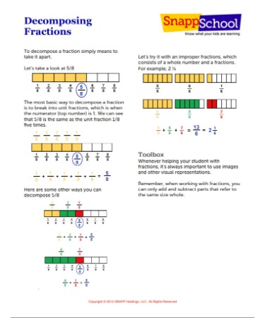 decompose fractions worksheets
