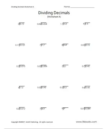 dividing decimals worksheet pdf free download printable
