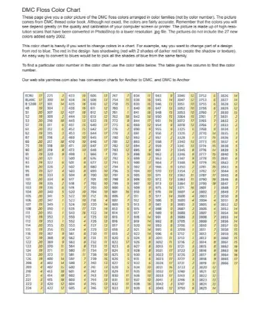 Dmc Floss Number Color Chart