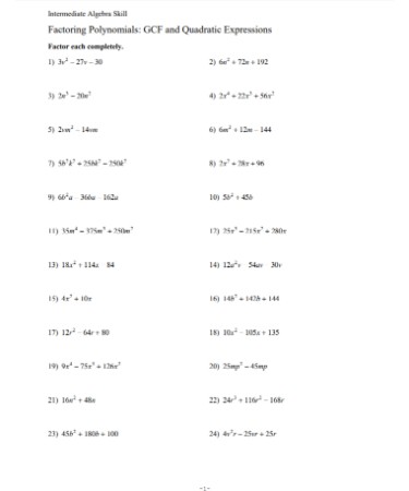 Factoring Polynomials Worksheet PDF