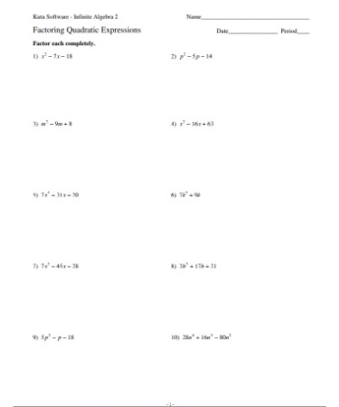 Factoring Quadratics Worksheet PDF