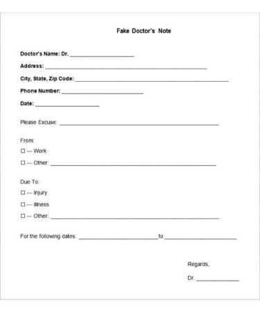 Fake Doctors Note Template PDF