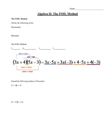 Foil Method Worksheet PDF