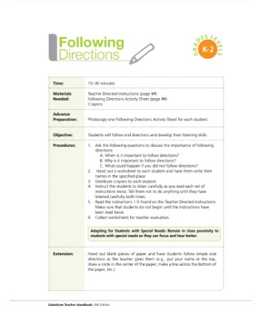 Following Directions Worksheet PDF
