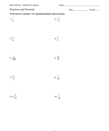 Fraction To Decimal Worksheet PDF
